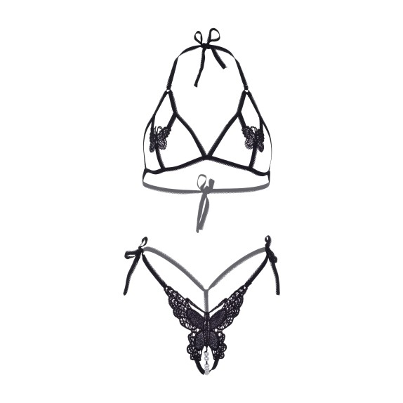 COMPLETO INTIMO SEXY APERTO CON PERLE E PIZZO BUTTERFLY SET LEG AVENUE