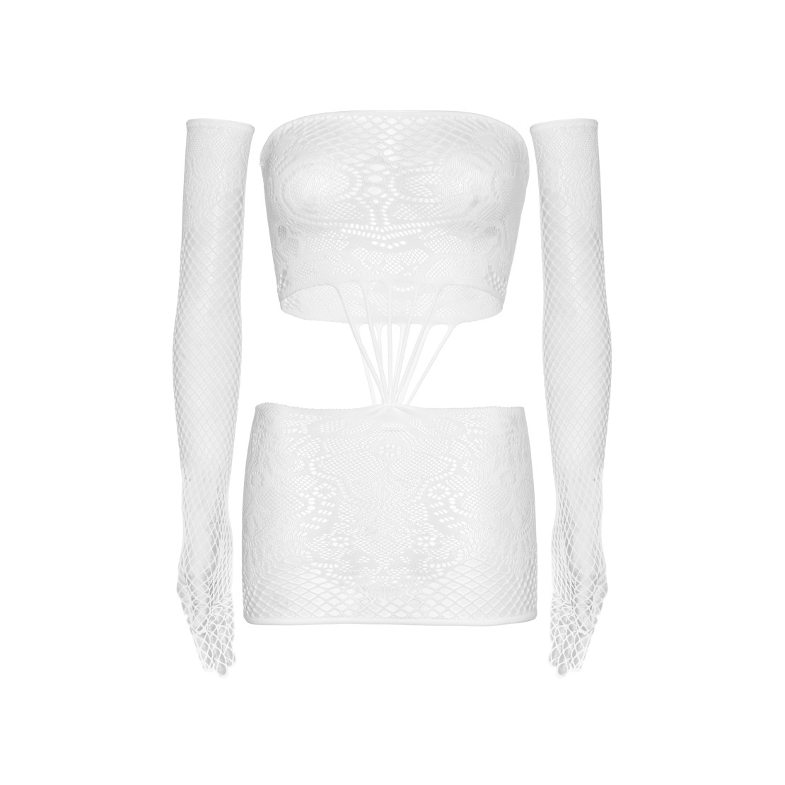 MINI ABITO SEXY DONNA A RETE CON GUANTI LEG AVENUE