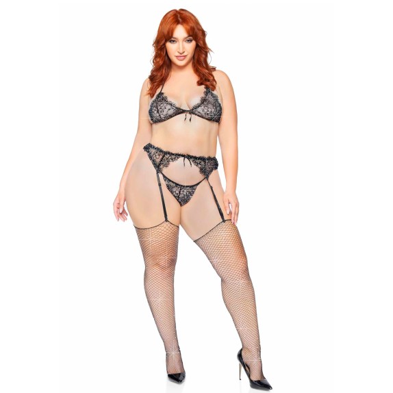 SET 3 PEZZI SEXY DONNA CON STRASS TAGLIA GRANDE RHINESTONE SET LEG AVENUE