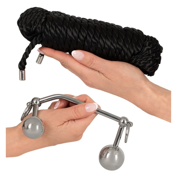 SET PER GIOCHI SADOMASO CON 2 PLUG E CORDA 10 m BONDAGE PLUGS