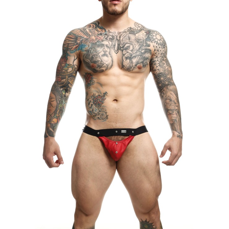 SOSPENSORIO SEXY UOMO IN ECOPELLE REGOLABILE PEAKABOO JOCK