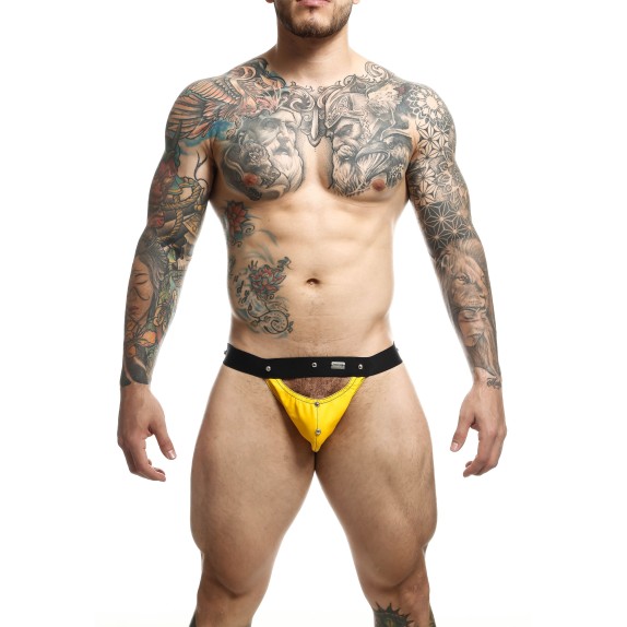 SOSPENSORIO SEXY UOMO IN ECOPELLE REGOLABILE PEAKABOO JOCK