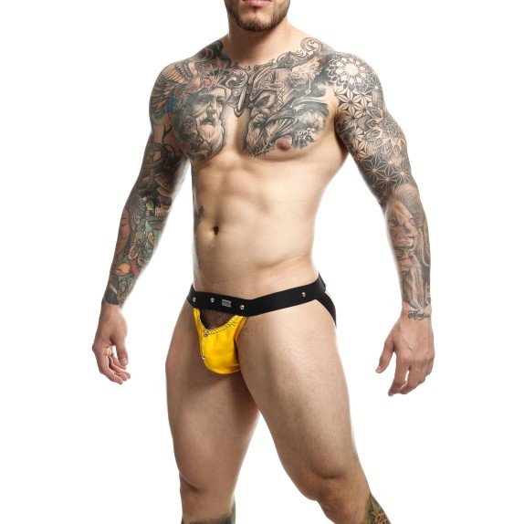 SOSPENSORIO SEXY UOMO IN ECOPELLE REGOLABILE PEAKABOO JOCK