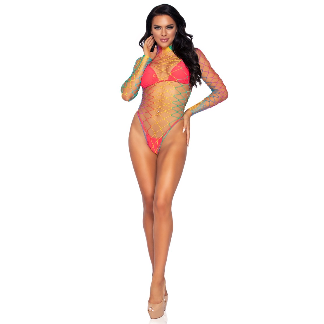 BODY SEXY DONNA COLORATO A RETE LARGA CON...
