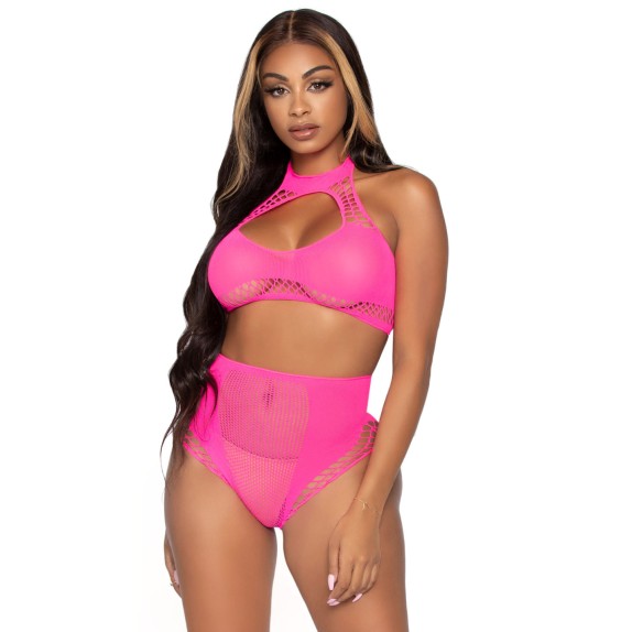 SET 2 PEZZI SEXY PER DONNA A RETE TOP E SLIP VARI COLORI LEG AVENUE