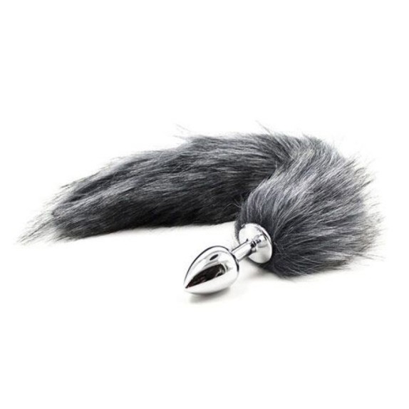 PLUG ANALE PICCOLO CON CODA DA VOLPE GRIGIA LONG FOX TAIL GREY