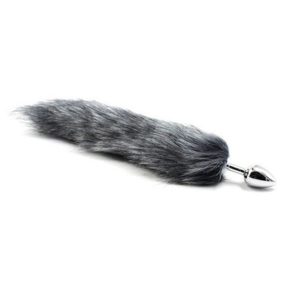 PLUG ANALE PICCOLO CON CODA DA VOLPE GRIGIA LONG FOX TAIL GREY