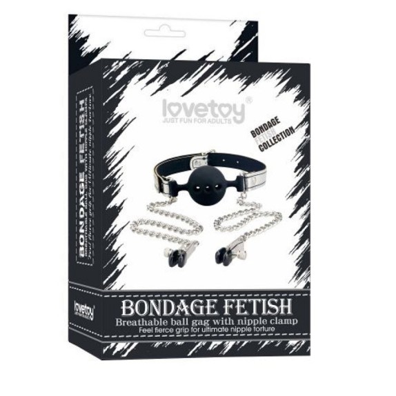 MORSO BALL GAG IN SILICONE CON PINZETTE PER CAPEZZOLI BONDAGE FETISH