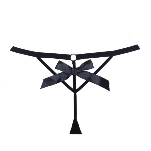 STRING NERO SEXY PER DONNA CON FIOCCO LACCETTI E BALZA