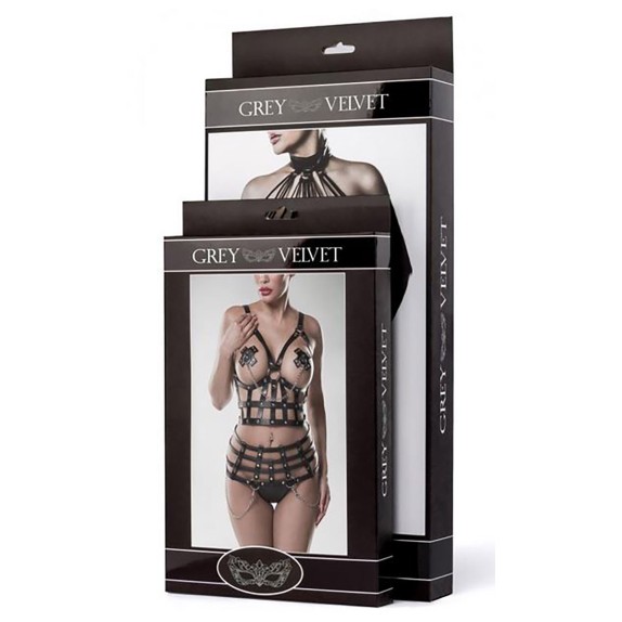 COMPLETO HARNESS SEXY DONNA CON COPRICAPEZZOLI E CATENE