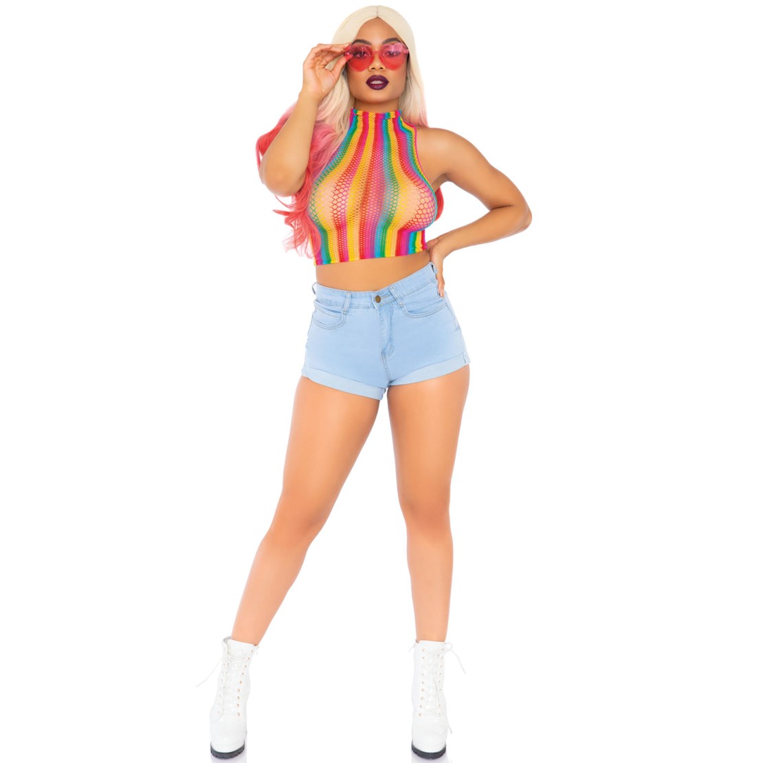 TOP A RETE A COLLO ALTO ARCOBALENO LEG AVENUE