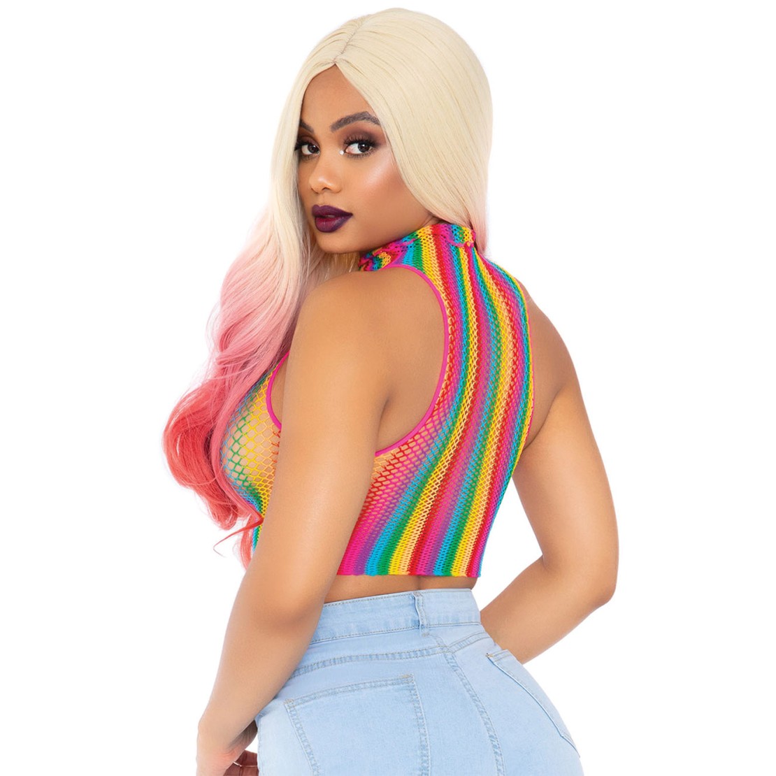 TOP A RETE A COLLO ALTO ARCOBALENO LEG AVENUE