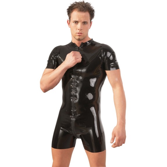 TUTA ADERENTE IN LATEX PER UOMO A PANTALONCINO CON CERNIERA