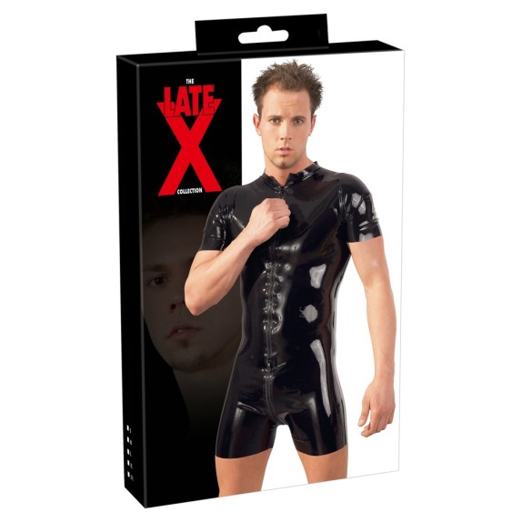 TUTA ADERENTE IN LATEX PER UOMO A PANTALONCINO CON CERNIERA