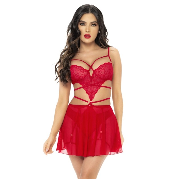 COMPLETO INTIMO SEXY 2 IN 1 PER DONNA CON BODY E GONNELLINA 2