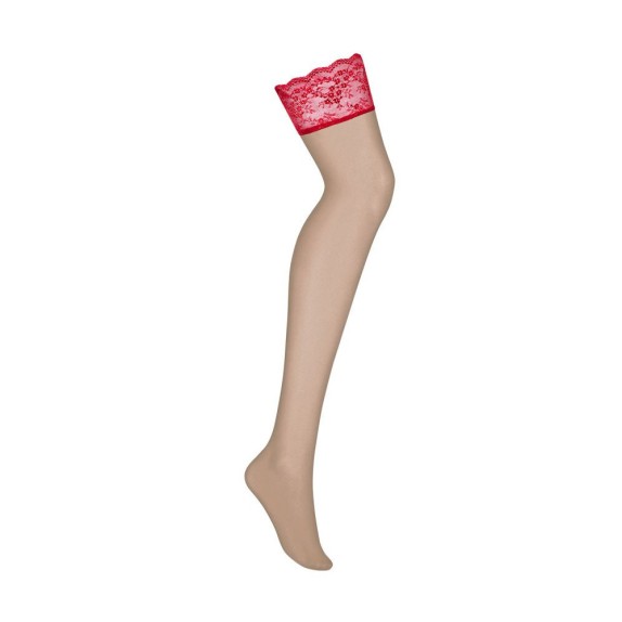 CALZE DA REGGICALZE COLOR CARNE CON FASCIA ROSSA OBSESSIVE