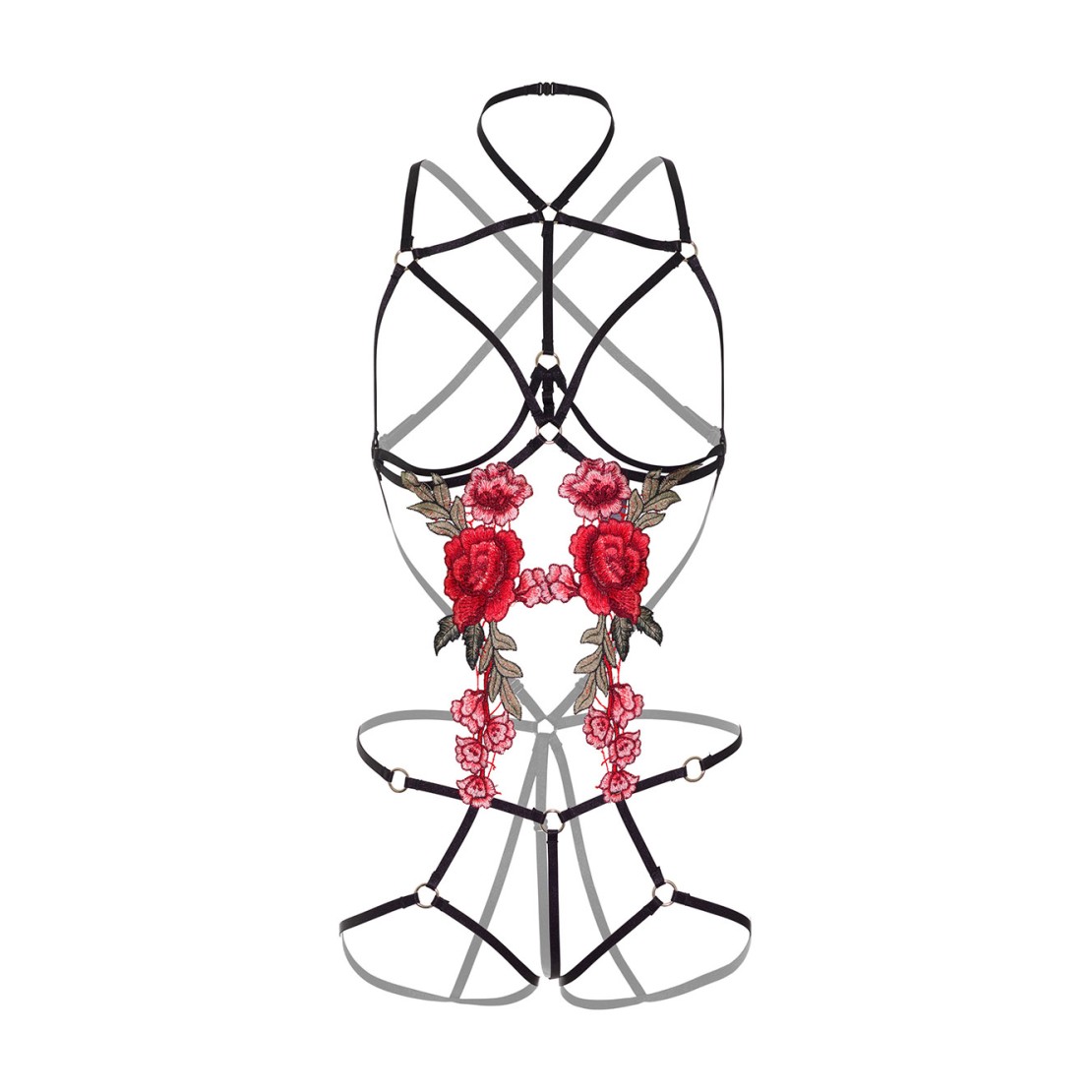 BODY HARNESS SEXY PER DONNA APERTO CON FIORI...