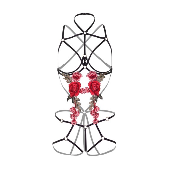 BODY HARNESS SEXY PER DONNA APERTO CON FIORI RICAMATI DARING
