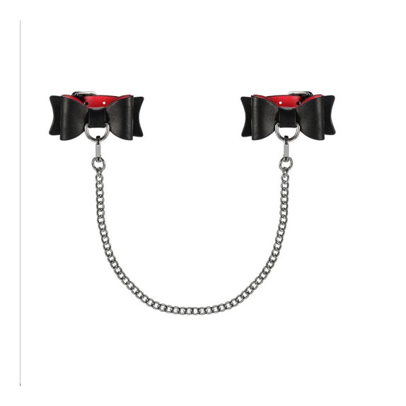 MANETTE SEXY ROSSE E NERE CON FIOCCO E CATENA OBSESSIVE