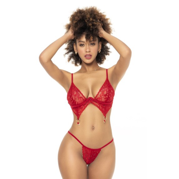 copy of SET 2 IN 1 COMPLETO INTIMO E BABYDOLL IN PIZZO ROSSO FLOREALE MAPALE'