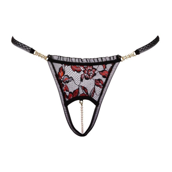 STRING SEXY PER DONNA APERTO CON CATENA DI PERLE E PIZZO BICOLORE COTTELLI