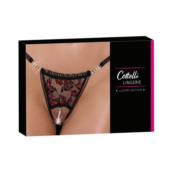 STRING SEXY PER DONNA APERTO CON CATENA DI PERLE E PIZZO BICOLORE COTTELLI