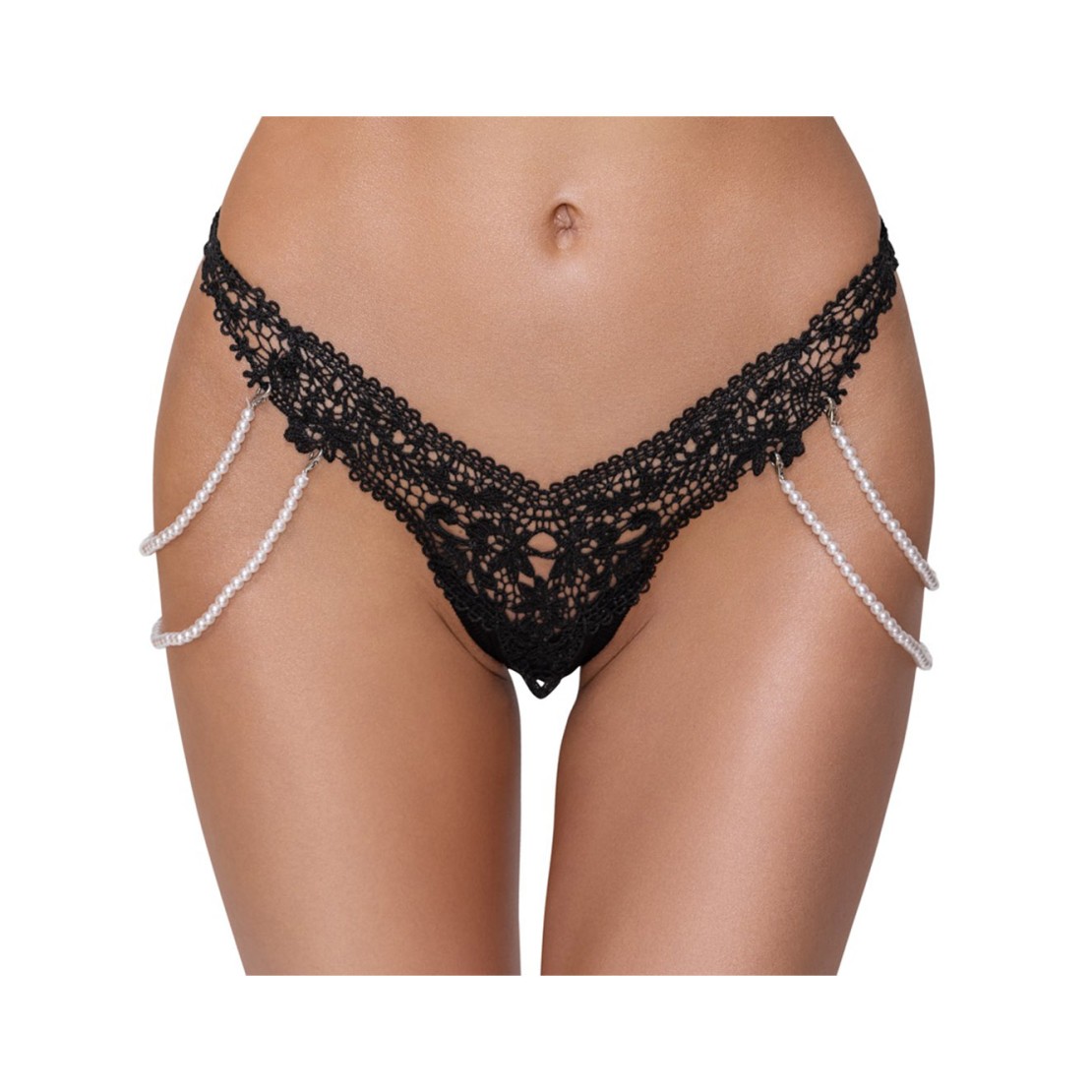 STRING SEXY PER DONNA IN PIZZO NERO CON CATENE...