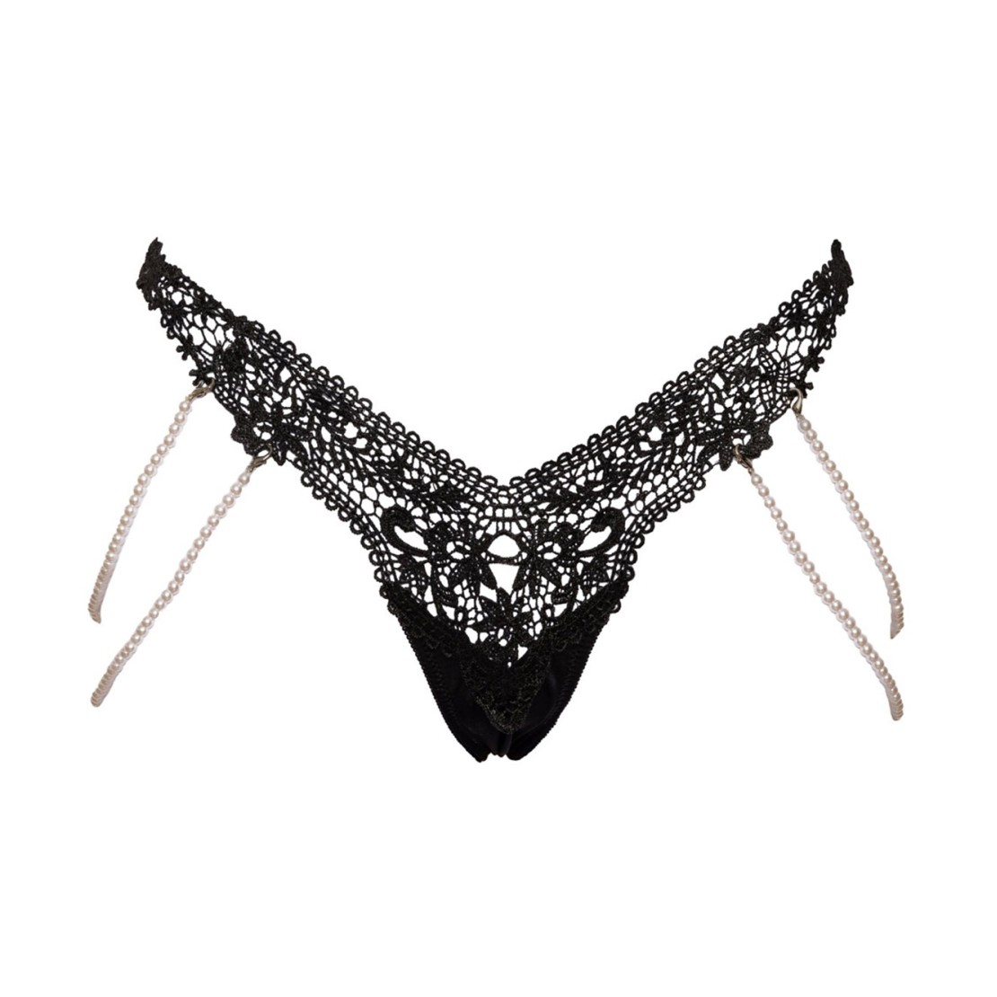 STRING SEXY PER DONNA IN PIZZO NERO CON CATENE...