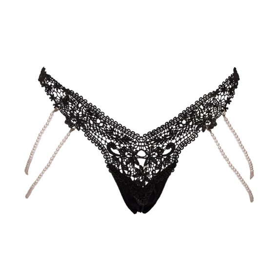 STRING SEXY PER DONNA IN PIZZO NERO CON CATENE LATERALI DI PERLE COTTELLI