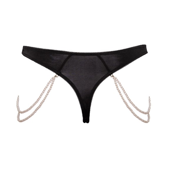 STRING SEXY PER DONNA IN PIZZO NERO CON CATENE LATERALI DI PERLE COTTELLI