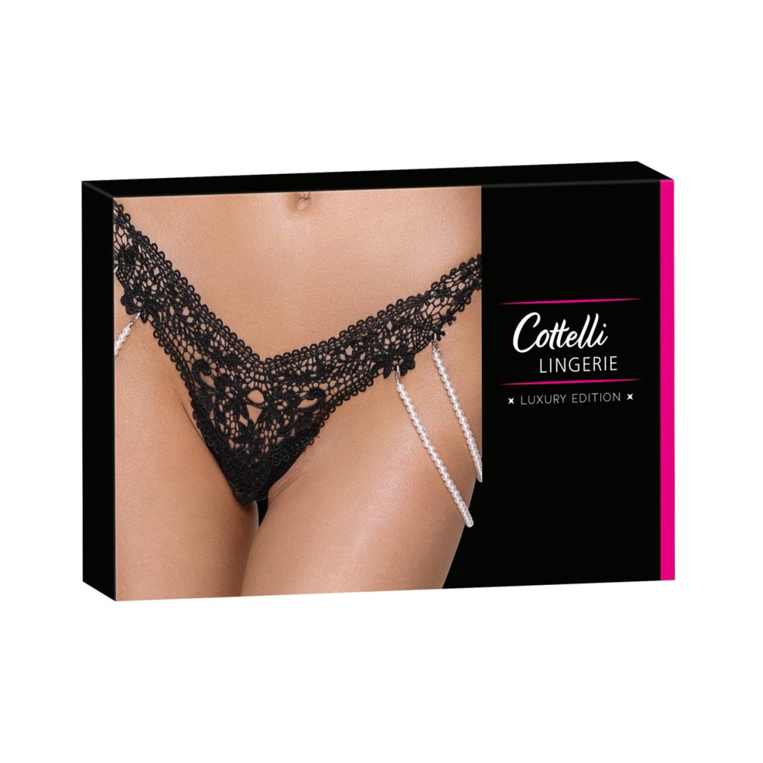STRING SEXY PER DONNA IN PIZZO NERO CON CATENE...