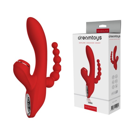 VIBRATORE TRIPLO VAGINALE ANALE CON SUCCHIA CLITORIDE RED REVOLUTION ANNA
