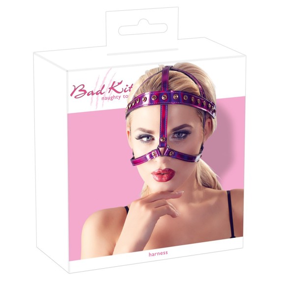 COSTRITTIVO HARNESS REGOLABILE DA TESTA IRIDESCENTE CON STRASS BAD KITTY