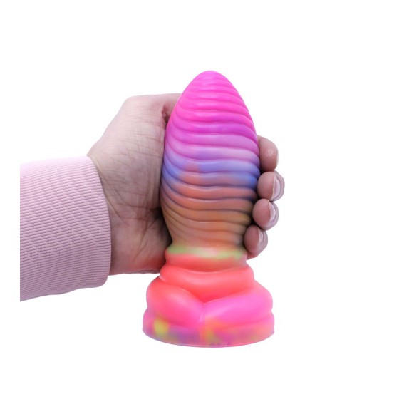 DILDO CON RILIEVI 18 CM IN SILICONE COLORATO CHE SI ILLUMINA AL BUIO