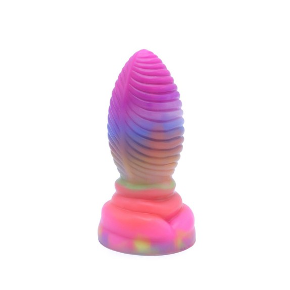 DILDO CON RILIEVI 18 CM IN SILICONE COLORATO CHE SI ILLUMINA AL BUIO