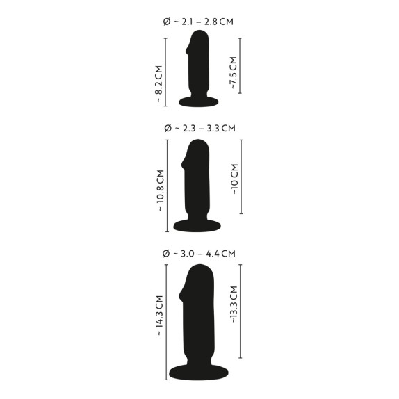 KIT PLUG PER ALLENAMENTO ANALE IN 3 MISURE A FORMA FALLICA BASE TONDA