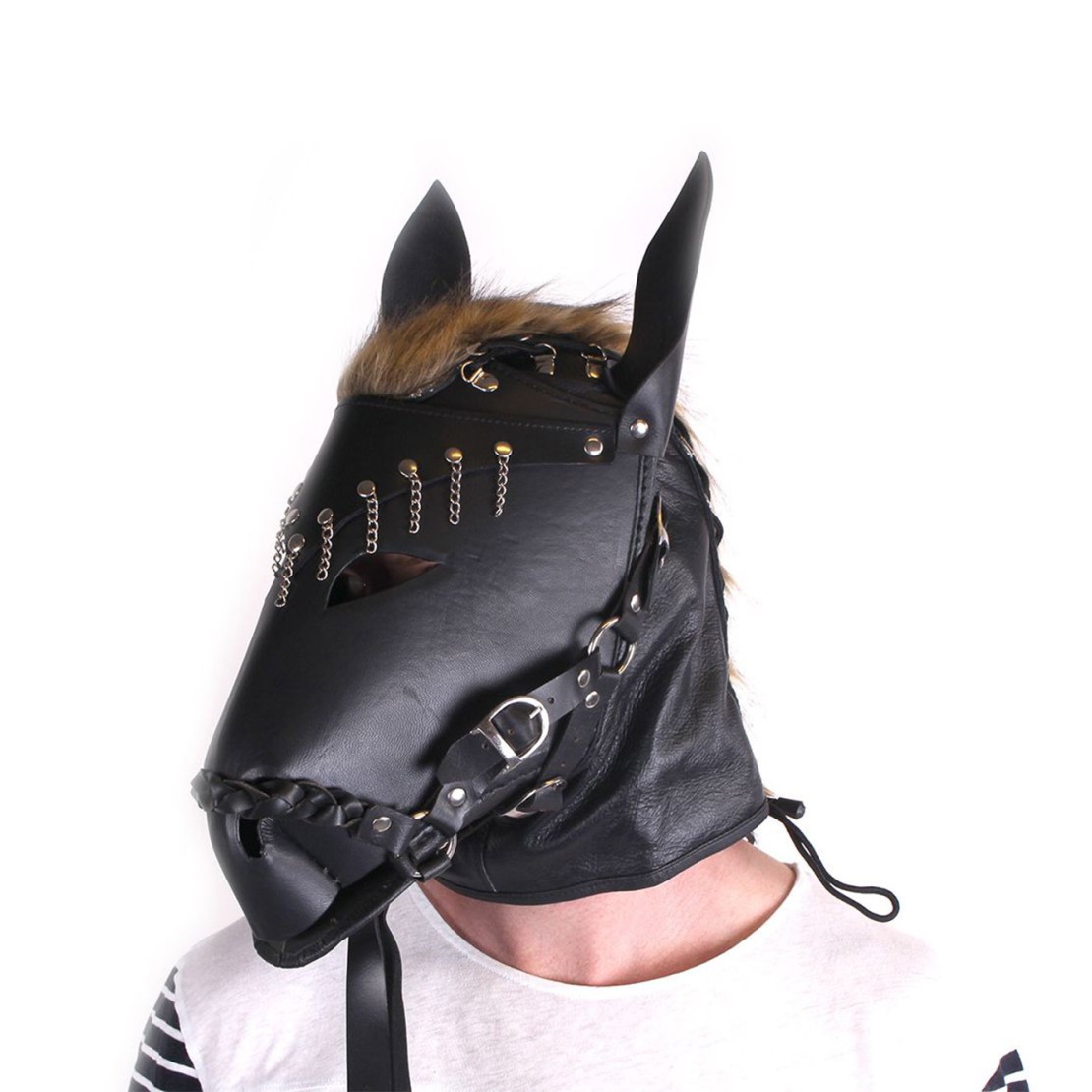 MASCHERA FETISH DA CAVALLO IN PELLE CON BRIGLIE...