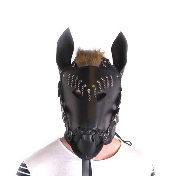 MASCHERA FETISH DA CAVALLO IN PELLE CON BRIGLIE E CRINIERA
