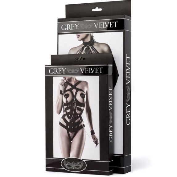 SET 3 PEZZI SEXY PER DONNA IN RETE CON STRASS GUANTI E CALZE GREY VELVET