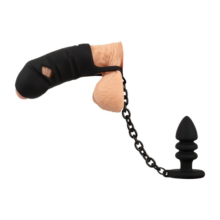 GABBIA DI CASTITA' APERTA IN SILICONE PER UOMO CON CATENA... 2
