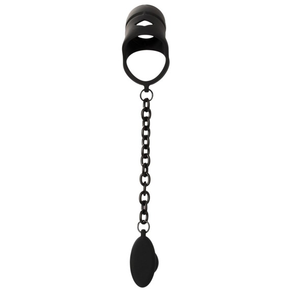 GABBIA DI CASTITA' APERTA IN SILICONE PER UOMO CON CATENA E PLUG ANALE BLACK VELVETS