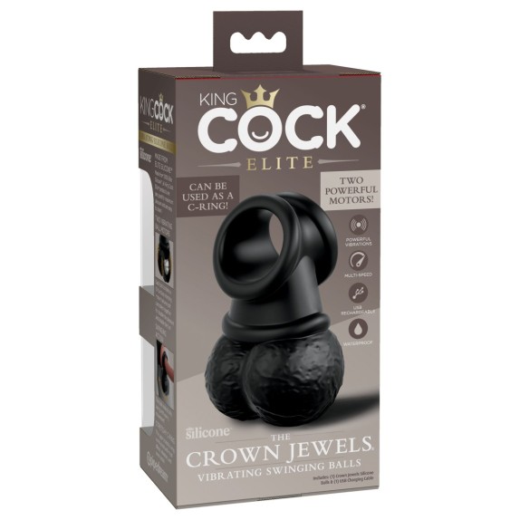 ANELLO VIBRANTE CON TESTICOLI RICARICABILE CROWN JEWELS KING COCK
