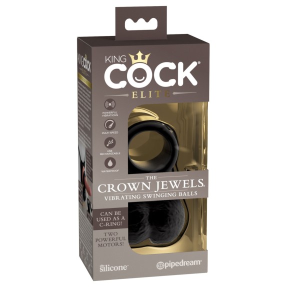 ANELLO VIBRANTE CON TESTICOLI RICARICABILE CROWN JEWELS KING COCK
