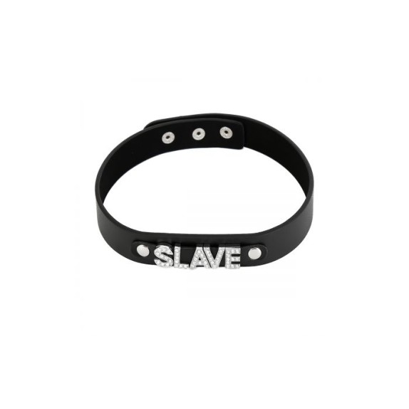 COLLARE SEXY IN PVC NERO CON SCRITTA BIANCA SLAVE