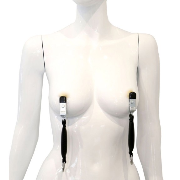 PINZETTE PER CAPEZZOLI CON PESETTO IN PELLE E ANELLO PER GIOCHI BDSM