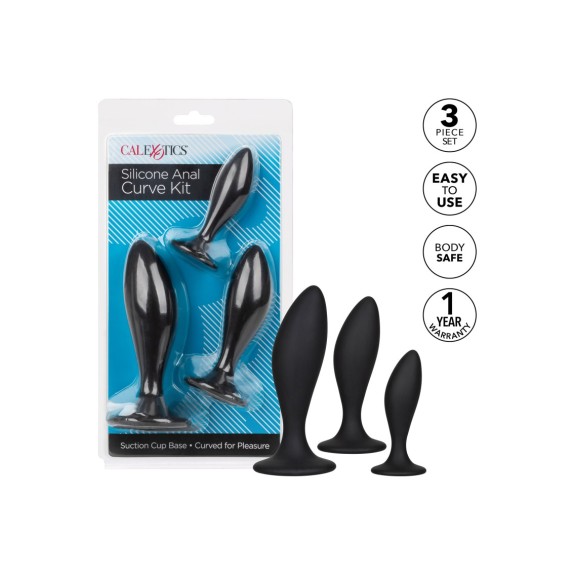KIT 3 TAPPI ANALI CURVI CON VENTOSA IN PURO SILICONE CALEXOTICS