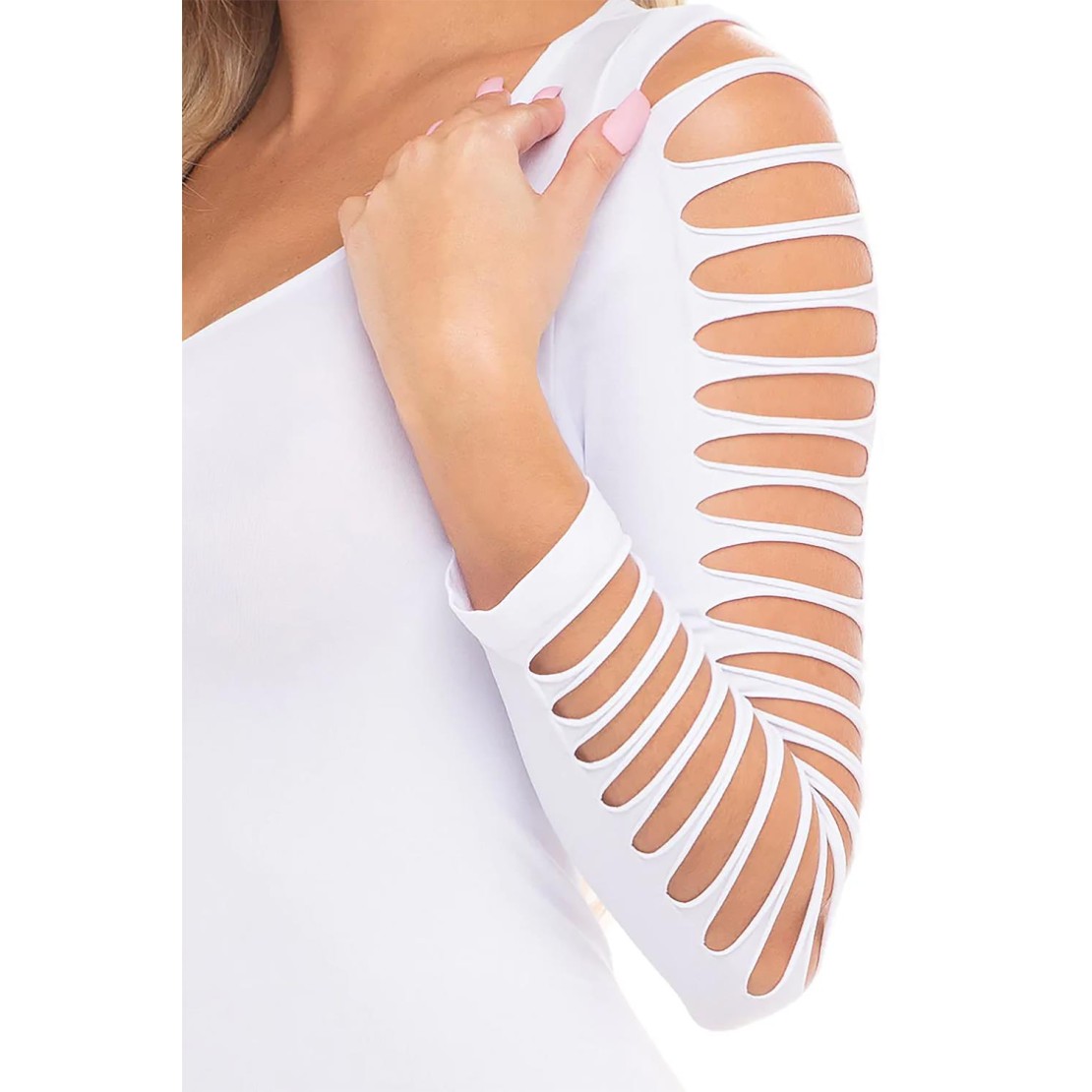 BOLD BABE ABITO BIANCO CORTO A MANICA LUNGA CON...
