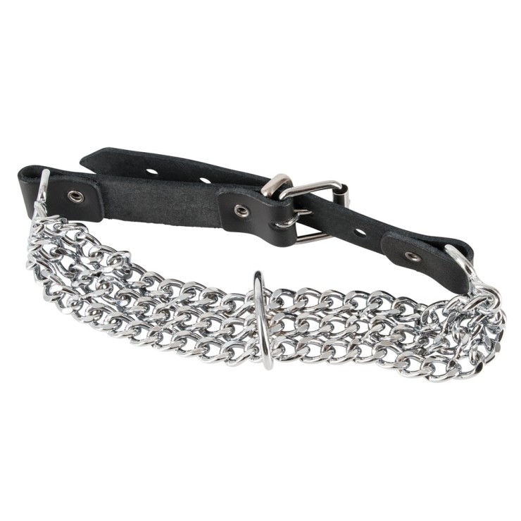 COLLARE IN METALLO SADOMASO CON CATENE E ANELLO 2