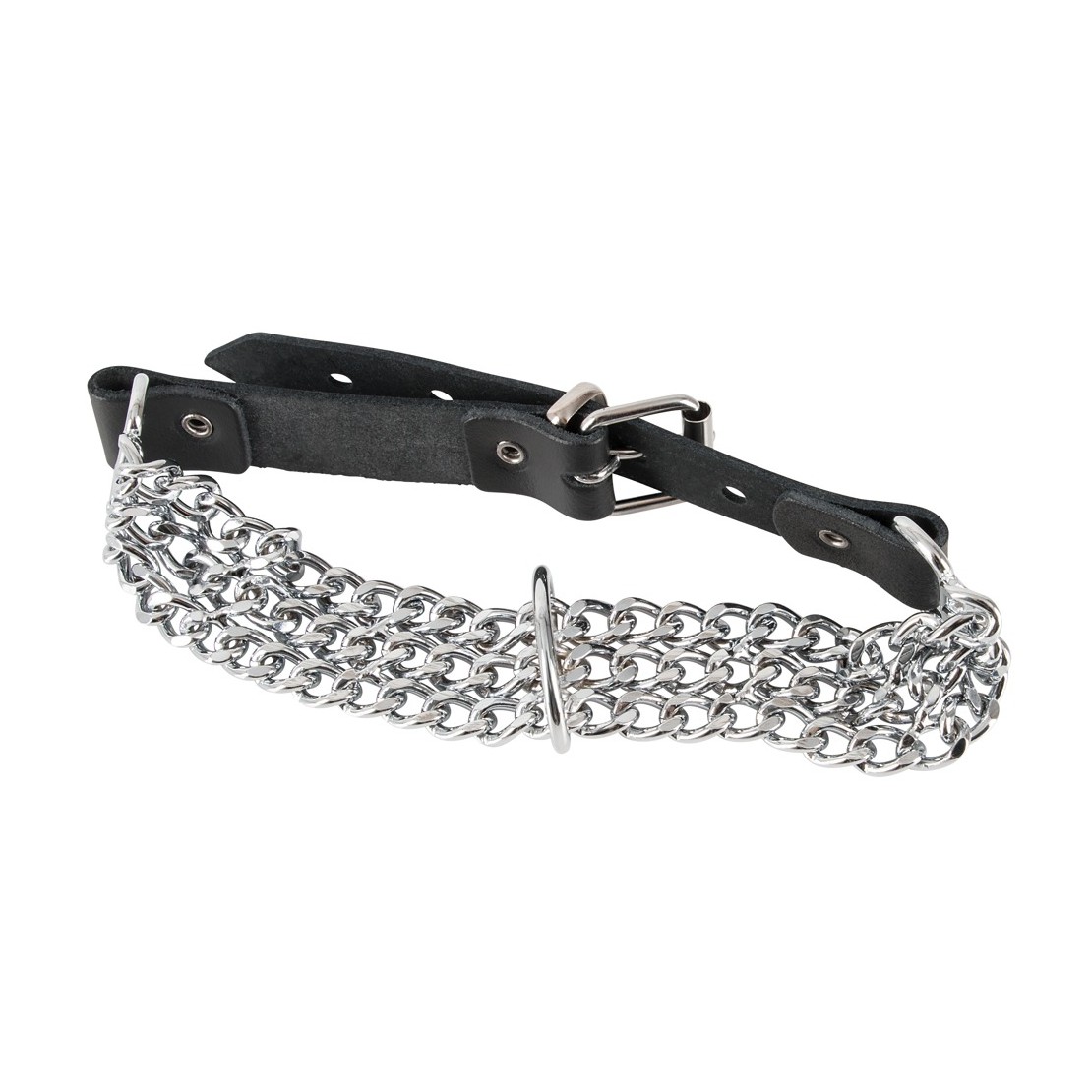 COLLARE IN METALLO SADOMASO CON CATENE E ANELLO