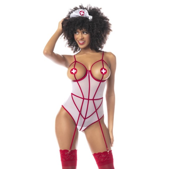 COSTUME TRAVESTIMENTO SEXY DA INFERMIERA PER DONNA GUEPIERE E CERCHIETTO MAPALE'